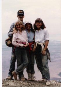 Mark, Jennifer, Amy and Judy standing on top of Mt. Longonot, Kenya August 1985