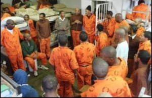 A cell block of prisoners in a Cape Town prison